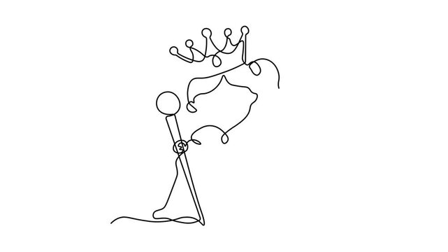 queen wearing crown and holding scepter, Self drawing animation one continuous line draw, logo on white background