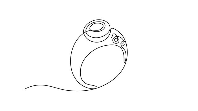 elegant ring with decorative swirls on a wavy baseline, Self drawing animation one continuous line draw, logo on white background