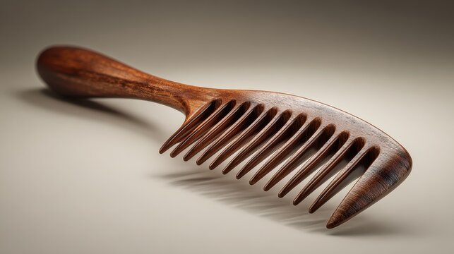3D rendered illustration of a modern hair pick comb with wooden handle and glossy teeth
