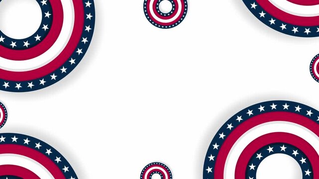 Abstract Patriotic Rotating Circle Frame Background with American Flag Stars and Stripes, 4th of July Celebration Motion Graphic animation.