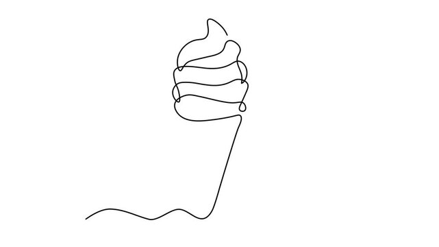 ice cream cone, sweet summer treat, Self drawing animation one continuous line draw, logo on white background