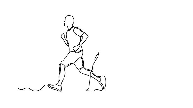 man and woman running together, minimalist fitness illustration, couple jogging and active lifestyle, Self drawing animation one continuous line draw, logo on white background