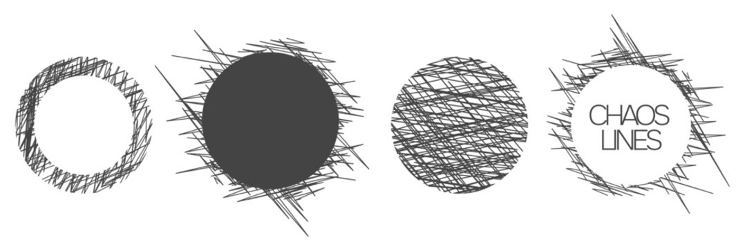 Hand drawn scibble scratch circle set. Vector messy sketch, chaos pen line frames.  Pencil squiggly marker.