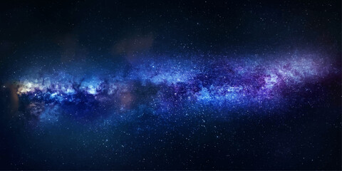 A breathtaking vista of the Milky Way galaxy unfolds in a celestial panorama, showcasing swirling nebulae and countless stars against the infinite dark canvas of space. © suriyaakter