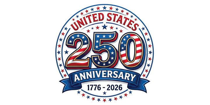 United states 250th anniversary logo with stars and american flag design elements