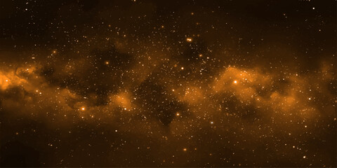 A cosmic nebula glows with vibrant orange hues, scattered with countless stars, evoking a sense of infinite wonder and the vastness of space. © suriyaakter