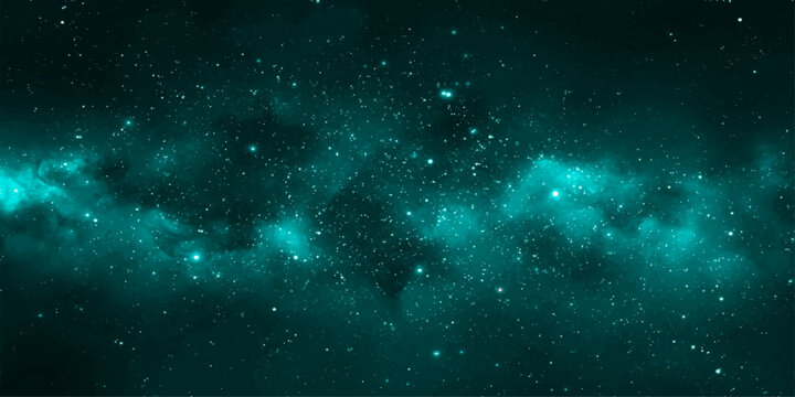 Teal nebula and starfield, a cosmic expanse of deep space, twinkling star and gaseous cloud formation.