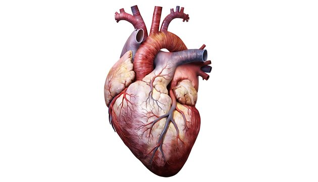 Human heart anatomy with blood vessels isolated on white background