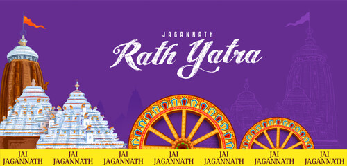 Naklejka premium Chariot of Lord Jagannath, Balabhadra and Subhadra on annual Rathayatra in Odisha festival background