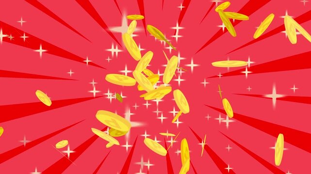 回るサンバーストと、星とコインが飛び出すポイント獲得の背景素材