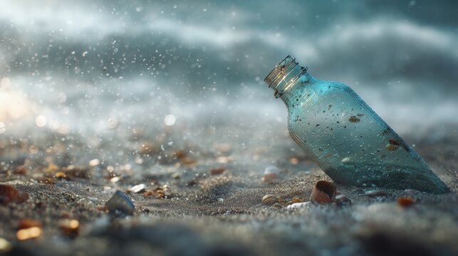Discarded Plastic Bottle on Shoreline Representing Environmental Pollution
