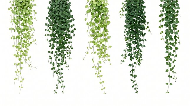Hanging Green Vine Plant Collection With Trailing Leaf Foliage Isolated on Transparent Background