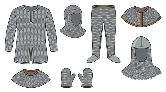 Chainmail Medieval Knight Armor Parts Vector Illustration