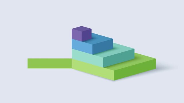 Animated 3D pyramid block business infographic template with 4 blocks