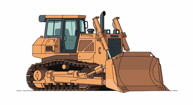 A large orange bulldozer with a big blade and tracks