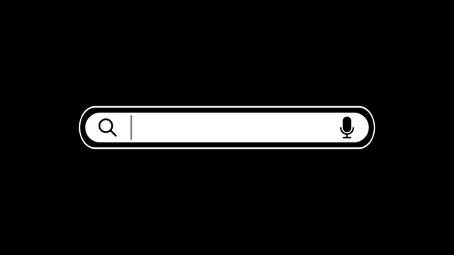 Internet browsing search bar magnify glass icon animation isolated on black background.4k video animation 