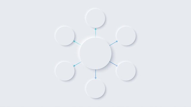 White Neumorphism circular diagram with 6 elements