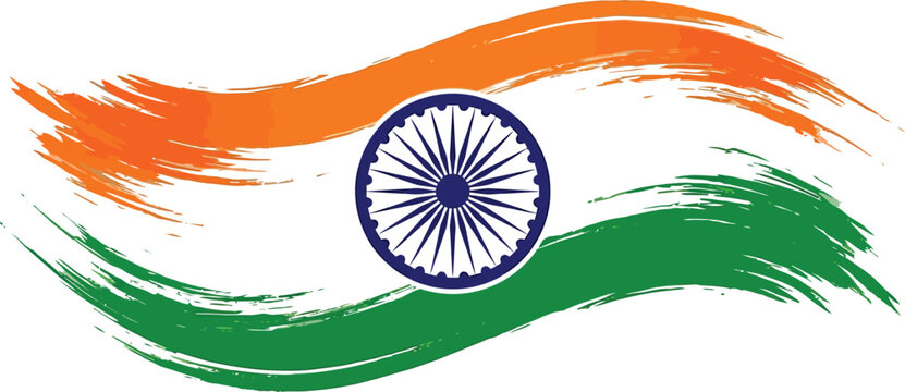Stylized brushstroke indian flag with ashoka chakra national symbol of india