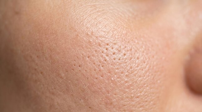 Close-up of human skin with pores and acne