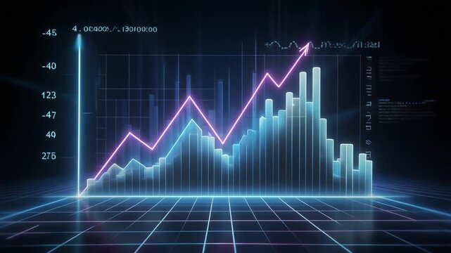 Image photo animation graphs three dimensional data bars. Glowing image photo animation tracks financial data trend lines. Corporate image photo animation displays business outcomes.