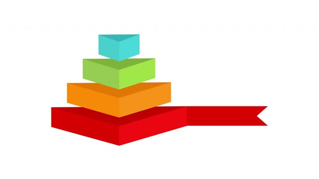 Animated multicolored 3D pyramid block infographic template with 4 blocks