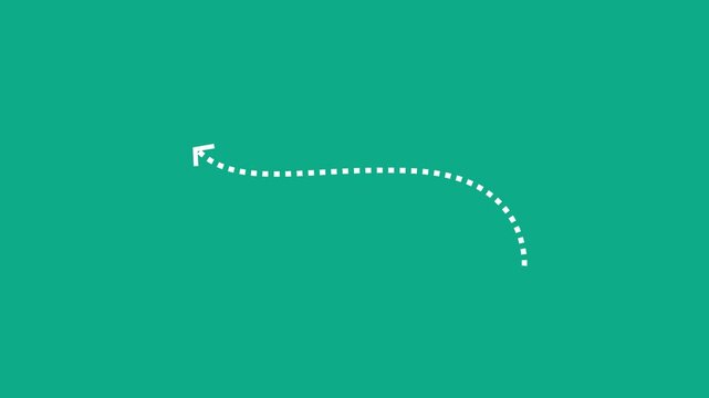 Animated white dotted path arrow set on green background, for motion and, UI line animation,4k video.