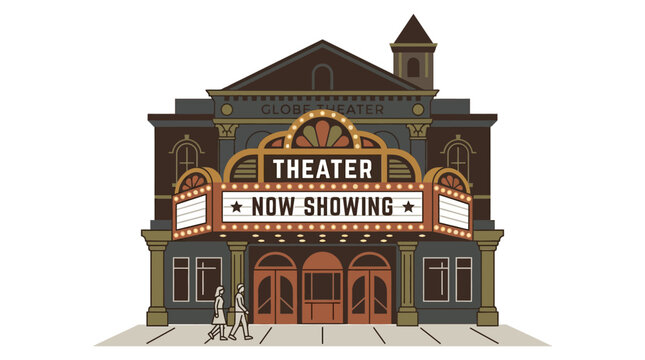 Vintage Theater Marquee "Now Showing" - Classic Entertainment Building Facade