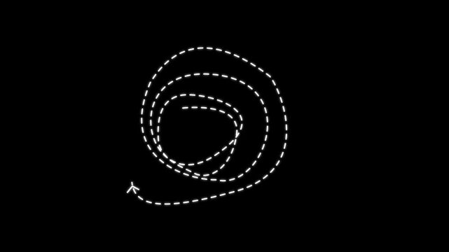 Animated airplane flight path hand-drawn travel route map overlay, dashed line travel motion on black background,4k video.