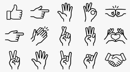 Fototapeta premium Sleek Black and White Hand Gesture Icons Collection for Modern Design Projects with high quality professional line art symbols for modern creative design and digital branding projects