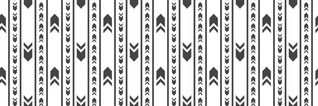 Abstract geometric seamless pattern with arrows and linear elements. Dynamic repeating structure with chaotic optical mesh and monochrome chevron background. Vector.