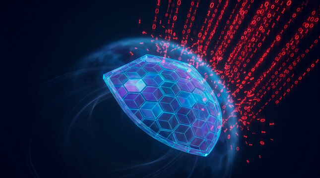 Digital shield protecting against cyber threats and malicious attacks in a futuristic security environment
