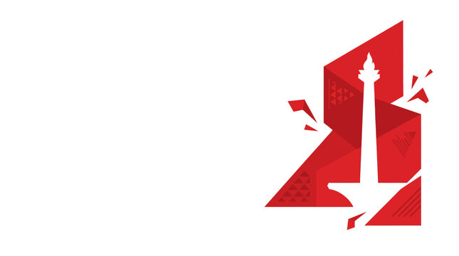 Indonesian National Monument Monas Red and White Geometric Vector