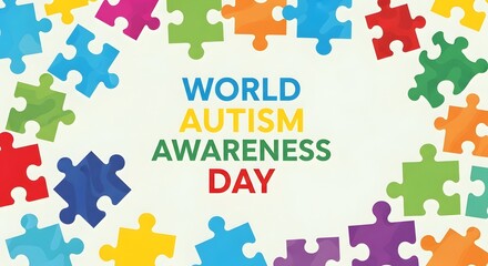 Naklejka premium Autism awareness day text surrounded by colorful jigsaw puzzle pieces