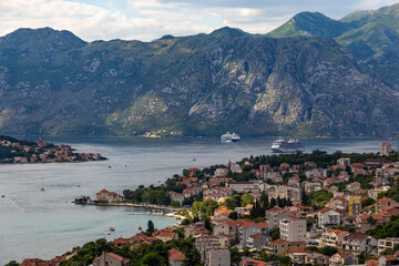 Fototapeta premium Breathtaking view of the majestic Bay of Kotor from the high mountain slopes