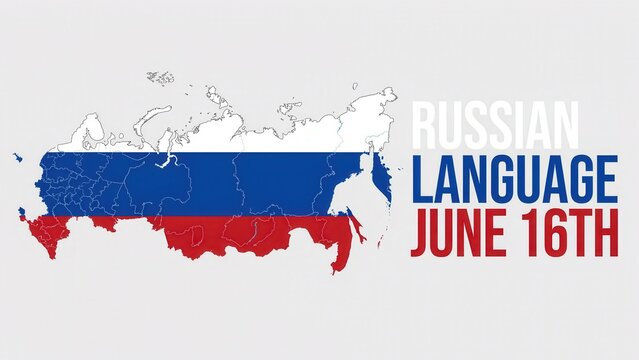 Russian Language Day banner with Russia map in flag color in June