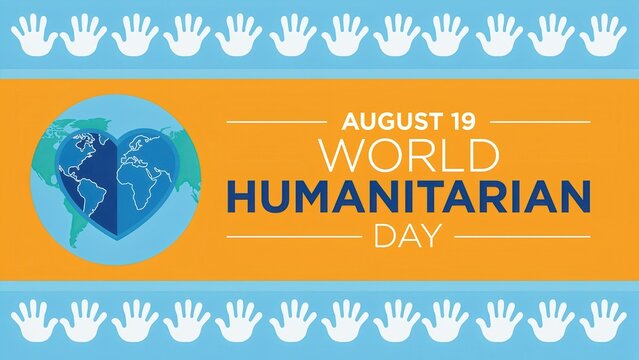 World Humanitarian Day banner for August 19 with globe and handprints