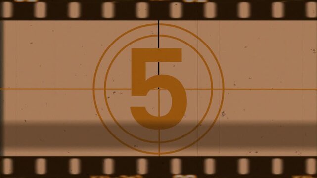 Old film strip fast countdown 10 to 0 second vintage film leader in retro vintage style. 4K Video