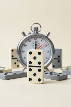 Domino pieces with stopwatch representing time management and prioritization