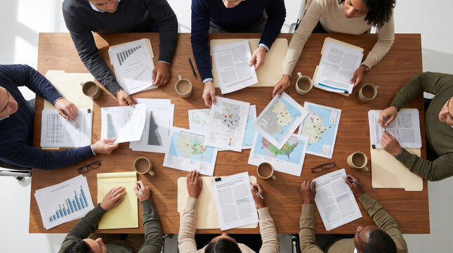 Overhead Public Health Data Review With Printed Charts And Resea