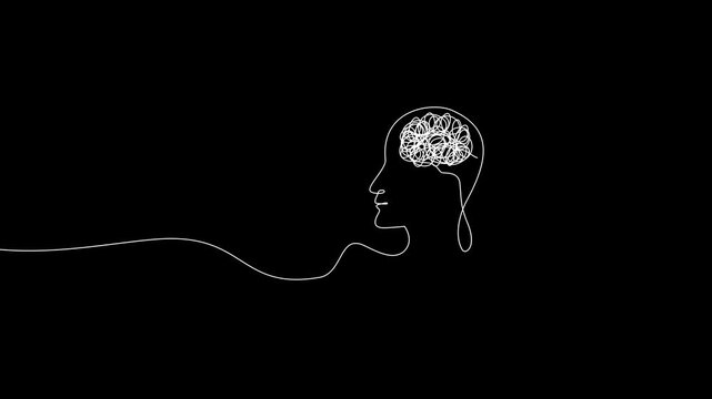 One Line Drawing Chaotic Thoughts Animation in Black