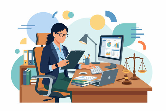 Professional Female Lawyer Reviewing Legal Documents at Modern Office