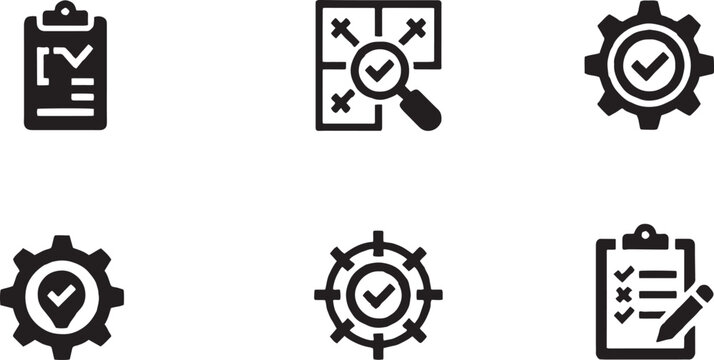 Quality audit compliance and process control solid icon set