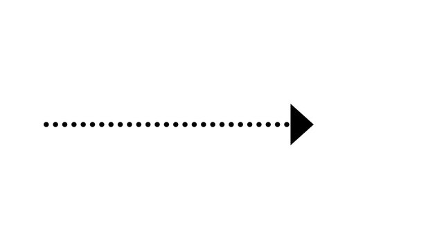 Minimalist dotted arrow path animation growing on animation white background