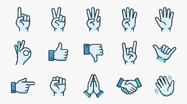 Creative Set of 15 Colorful Hand Gesture Icons for Visual Communication and Social Media Content