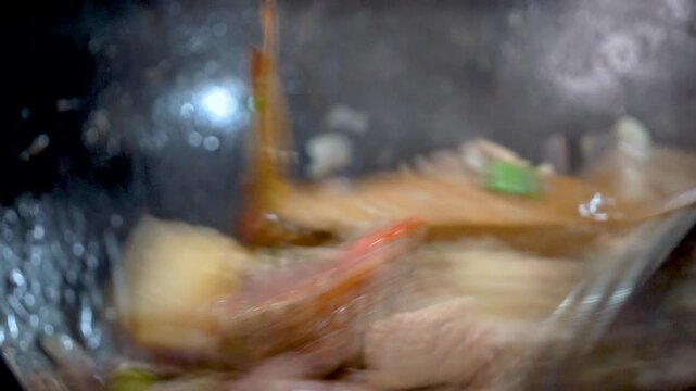 Cooking pork in traditional tribal style of Northeast India Assam 3 Extreme close-up shot