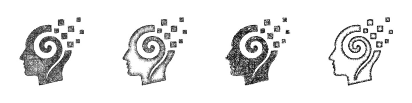 Sketch monochrome creative mind logo design set