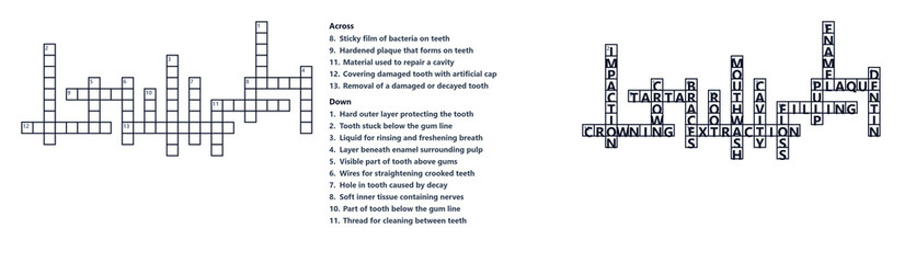Obraz premium Crossword puzzle layout with clues on the sidebar 