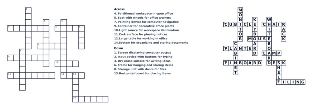 Crossword puzzle layout with clues and empty squares for filling  