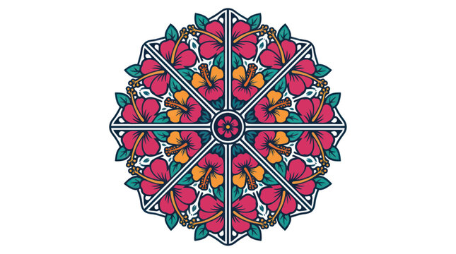 Hawaiian Hibiscus Flower Mandala Art