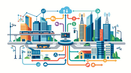 Fototapeta premium Smart City Transportation Network with Connected Roads and Digital Infrastructure